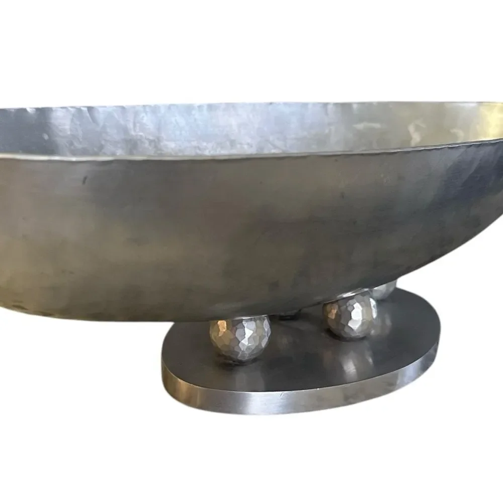 Palmer Smith Art Deco Machine Age Centerpiece Footed Bowl Hammered Aluminum